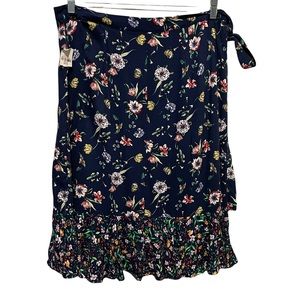 NWT Liz Claiborne Navy Floral Tiered A-Line Midi Skirt Size 12